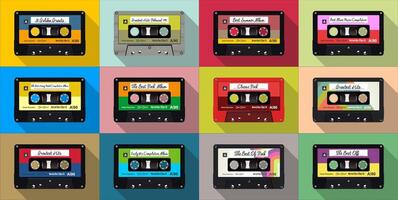 Pattern with old audio cassettes colorful background vector illustration