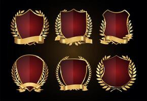 Gold and red shield and laurel wreath vector collection