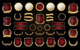 oro y rojo proteger Insignia y laurel guirnalda vector colección