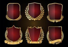 Gold and red shield and laurel wreath vector collection