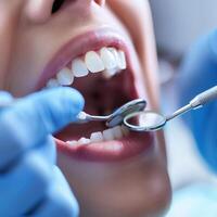 AI generated A woman is getting her teeth cleaned by a dentist photo