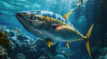 AI generated Mighty yellow fin tuna in the sea photo