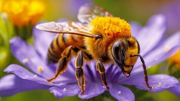 AI generated Close-up of beautiful bees and flowers photo