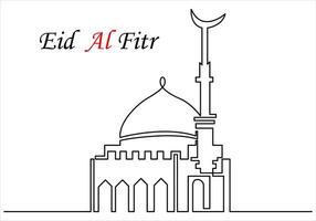 Continuous one line drawing of eid al fitr out line vector art illustration