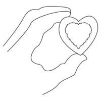 Continuous one line drawing of love shape in hand vector art illustration