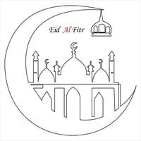 Continuous one line drawing of eid al fitr out line vector art illustration