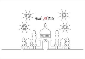 Continuous one line drawing of eid al fitr out line vector art illustration