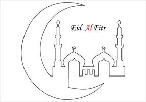 Continuous one line drawing of eid al fitr out line vector art illustration