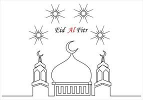 Continuous one line drawing of eid al fitr out line vector art illustration