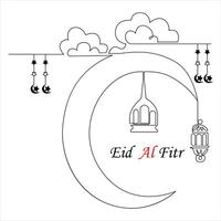 Continuous one line drawing of eid al fitr out line vector art illustration