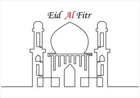 Continuous one line drawing of eid al fitr out line vector art illustration