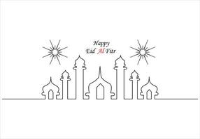 Continuous one line drawing of eid al fitr out line vector art illustration