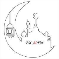 Continuous one line drawing of eid al fitr out line vector art illustration