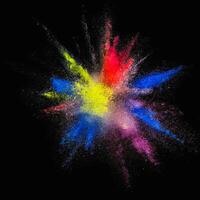 AI generated centered explosion of colorful powder on a black background photo