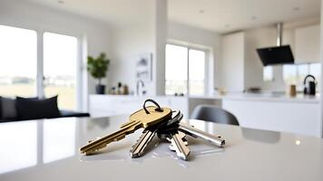 AI generated Keys on the table in a modern kitchen photo