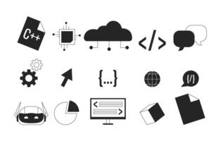 Mobile App Development Monochrome Line Cartoon Objects Set vector