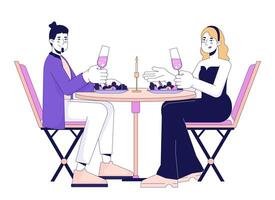 Heterosexual Couple On Romantic Date Linear Cartoon Characters vector