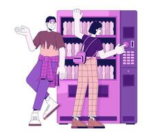 Young Couple Leaning On Vending Machine Linear Cartoon Characters vector