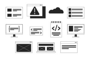 Software Development Monochrome Line Cartoon Objects Set vector