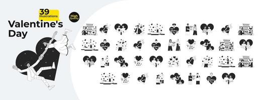 Romance Valentines Day Monochrome Illustrations Concepts Bundle vector