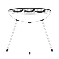 Cooking sausages on brazier black and white 2D line cartoon object. Barbeque food outdoor cooking isolated vector outline item. Tasty picnic snacks preparation monochromatic flat spot illustration