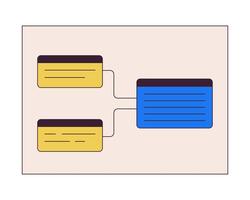 Information blocks scheme 2D linear cartoon object. Website wireframe connection isolated line vector element white background. Software development structure color flat spot illustration