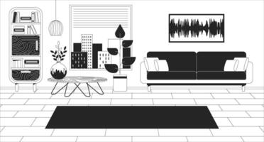 Living room interior cartoon flat illustration. Comfortable furnished home. Apartment with elegant furniture 2D line interior colorful background. Residential house scene vector storytelling image
