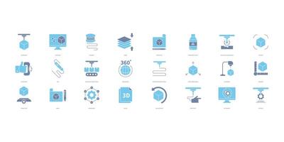 3D printing icons set. Set of editable stroke icons.Vector set of 3D printing vector