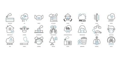 Air pollution icons set. Set of editable stroke icons.Vector set of Air pollution vector