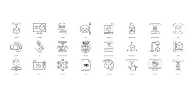 3D printing icons set. Set of editable stroke icons.Vector set of 3D printing vector