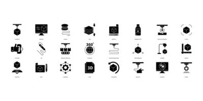 3D printing icons set. Set of editable stroke icons.Vector set of 3D printing vector