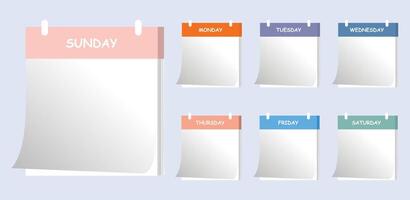 vector set of weekly todo list stickers for planner, memo, agenda