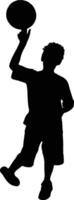 silhouettes of basketball athelete kid, black color isolated on white background vector