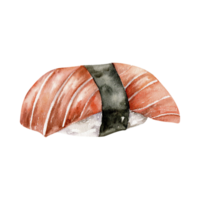 Watercolor japanese traditional sashimi with salmon illustration. Sea food for restaurant, bar, cafe, menu design png