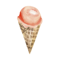 ijs room waterverf illustratie. hand- getrokken zoet ijs in wafel ijshoorntje met smelten oranje smaak ijs bal . zomer ijs voor Product, inpakken ontwerp. png