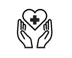 Two hands carrying a love icon. Medical and health login design isolated on transparent background. png