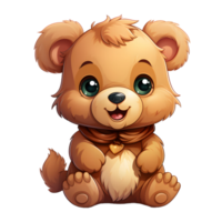 ai gerado fofa Urso desenho animado ilustração isolado em transparente fundo. Urso de pelúcia Urso boneca. generativo ai png