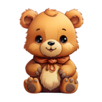 ai gerado fofa Urso desenho animado ilustração isolado em transparente fundo. Urso de pelúcia Urso boneca. generativo ai png