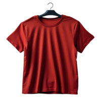 ai généré Vide rouge T-shirt avec cintre isolé sur transparent Contexte. court manche T-shirt. génératif ai png