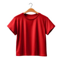 ai gegenereerd blanco rood t-shirt met hanger geïsoleerd Aan transparant achtergrond. kort mouw t-shirt. generatief ai png