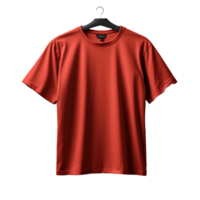 ai generato vuoto rosso maglietta con appendiabiti isolato su trasparente sfondo. corto manica maglietta. generativo ai png