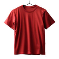 ai genererad tom röd t-shirt med galge isolerat på transparent bakgrund. kort ärm t-shirt. generativ ai png