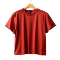 ai generado blanco rojo camiseta con percha aislado en transparente antecedentes. corto manga camiseta. generativo ai png