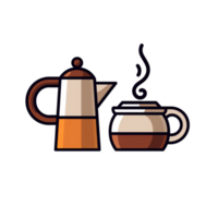 AI generated coffee pot and mug icon isolated on transparent background generative AI png