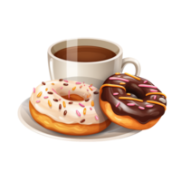 AI generated Coffee cup and donuts isolated on transparent background generative AI png