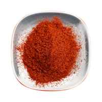AI generated Paprika powder on a white plate isolated in a transparent background. Top View Paprika PNG Generative AI