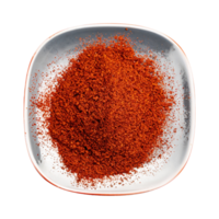 ai gegenereerd paprika poeder Aan een wit bord geïsoleerd in een transparant achtergrond. top visie paprika PNG generatief ai