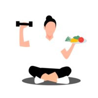 une femme séance dans le lotus position en portant une assiette de des légumes png