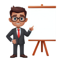 businessman cartoon character pointing at a blank board png
