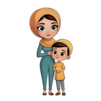 cartoon muslim family with child on transparent background png